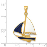 14K 2-D Blue and White Enameled Sailboat Pendant K4199