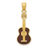 14k Brown Enameled Acoustic Guitar Pendant K1790