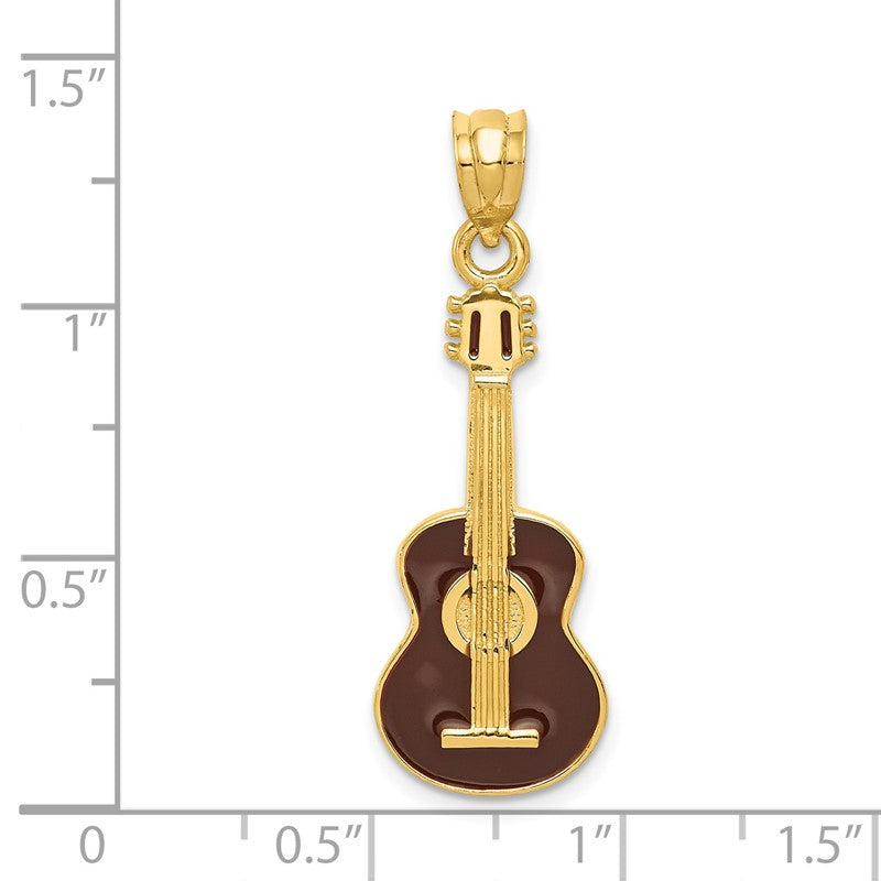 14k Brown Enameled Acoustic Guitar Pendant K1790