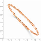 14K Rose Gold Polished Textured 3.00mm Slip-on Round Bangle Bracelet DB586