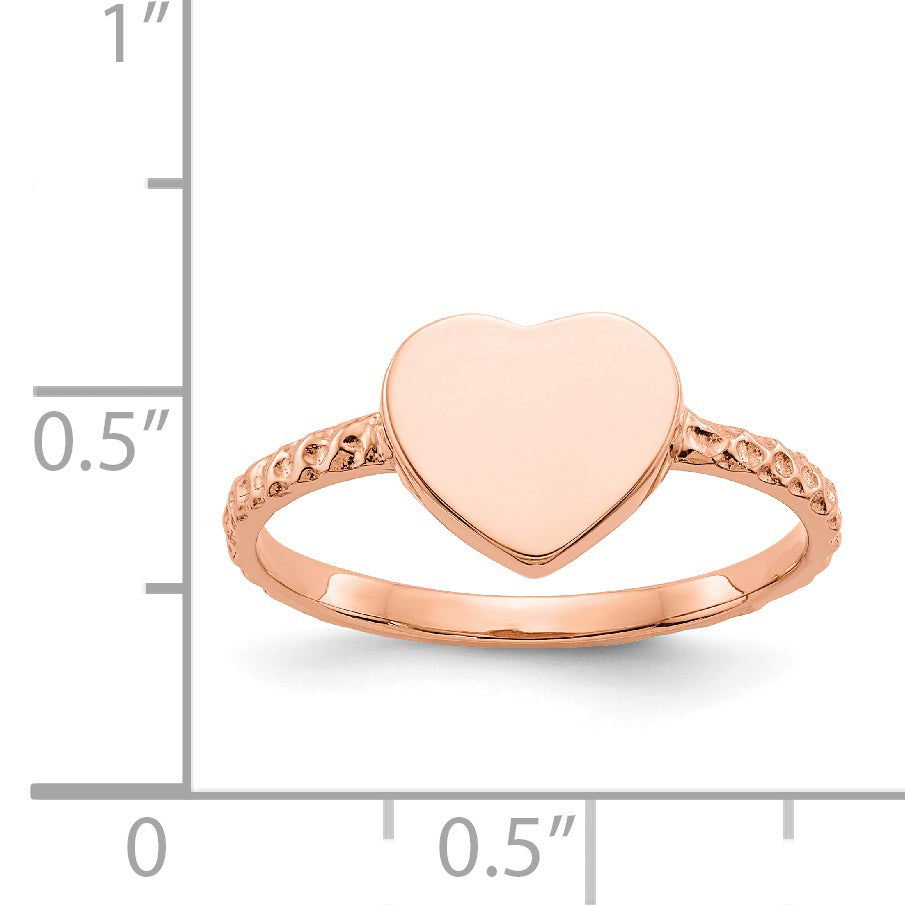 14k Rose Gold Polished Textured Heart Ring K5754