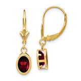 14k 7x5mm Oval Garnet Bezel Leverback Dangle Earrings XLB106GA