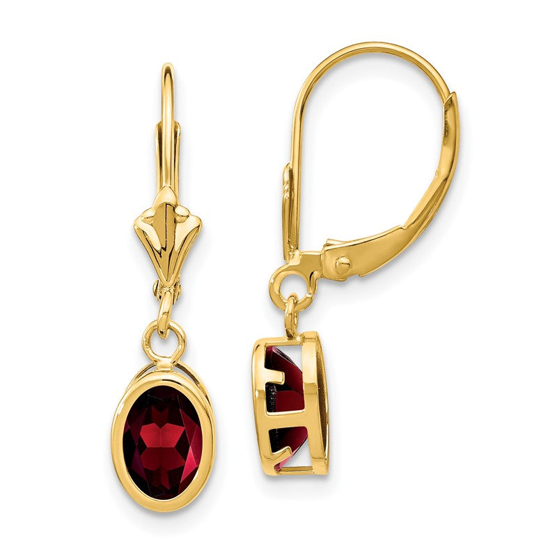 14k 7x5mm Oval Garnet Bezel Leverback Dangle Earrings XLB106GA