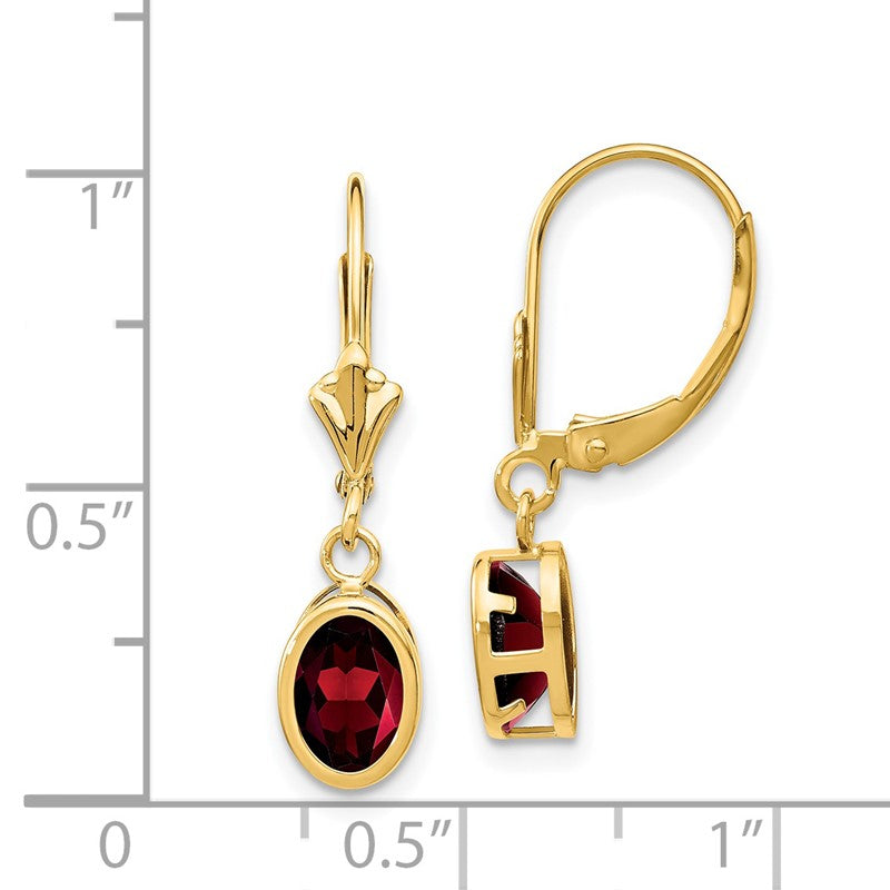 14k 7x5mm Oval Garnet Bezel Leverback Dangle Earrings XLB106GA