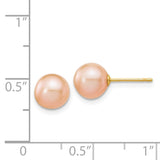 14k 7-8mm Pink Round Freshwater Cultured Pearl Stud Post Earrings X70PPI