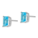 14k White Gold 8x6mm Emerald-Cut Blue Topaz Post Earrings XE67WBT