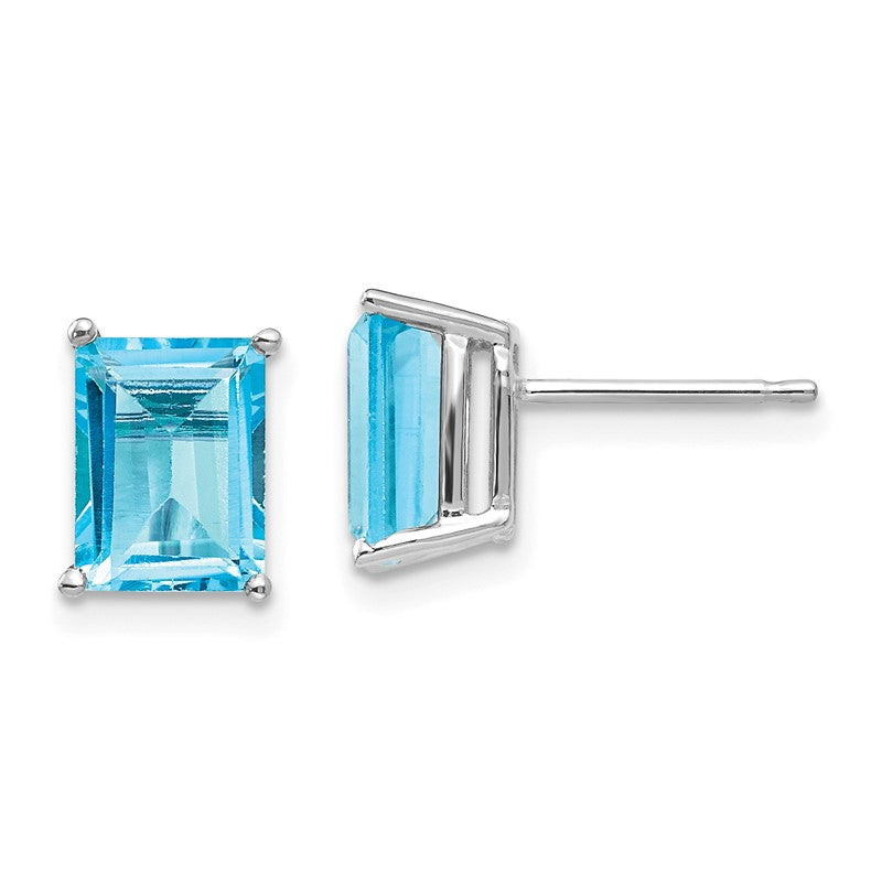 14k White Gold 8x6mm Emerald-Cut Blue Topaz Post Earrings XE67WBT
