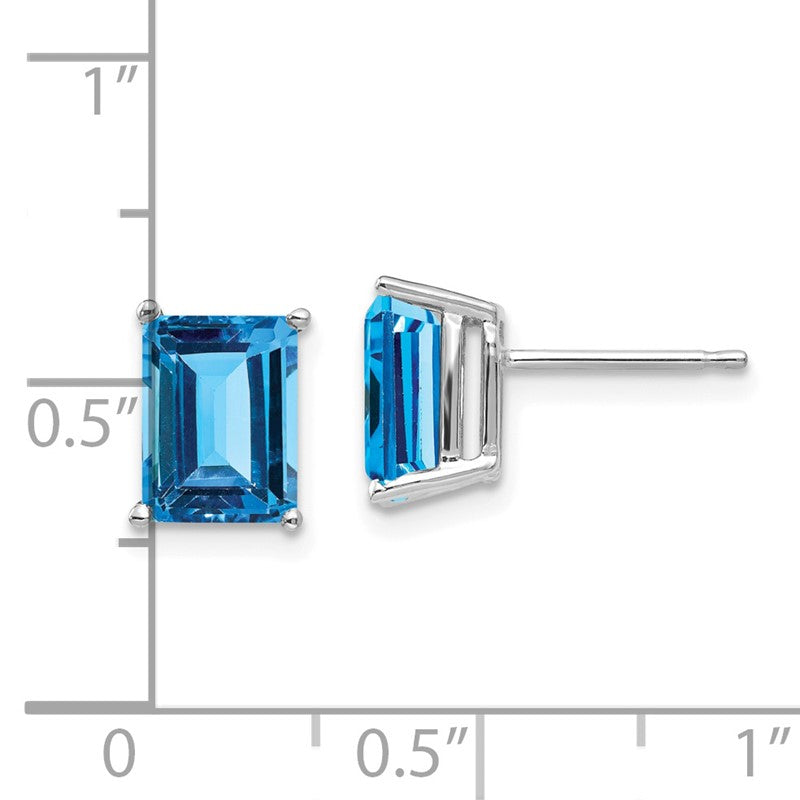 14k White Gold 8x6mm Emerald-Cut Blue Topaz Post Earrings XE67WBT