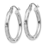 14k White Gold 3x20mm Diamond-cut Tube Hoop Earrings TF623