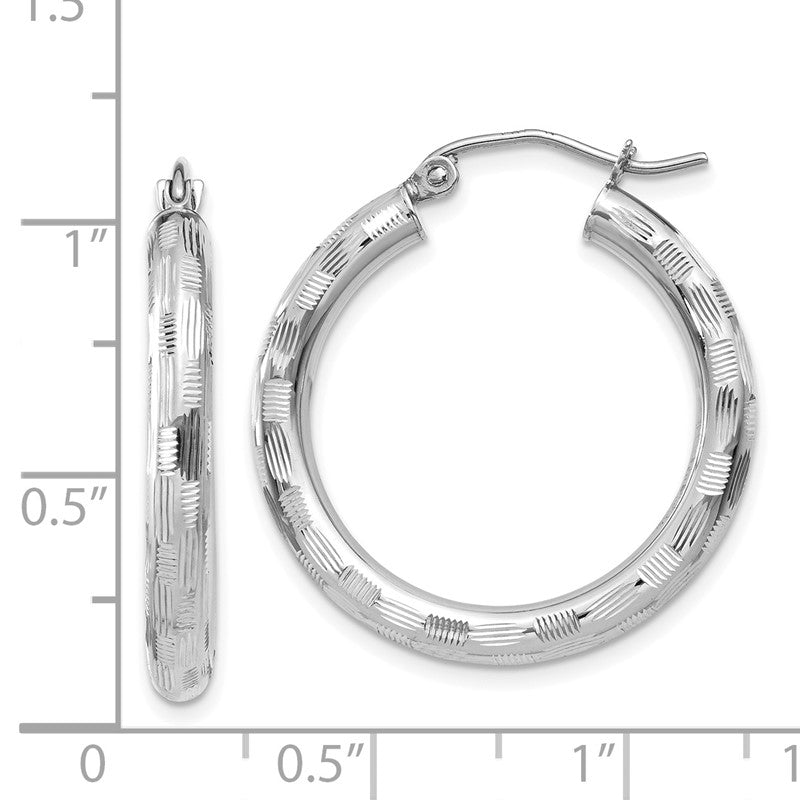 14k White Gold 3x20mm Diamond-cut Tube Hoop Earrings TF623