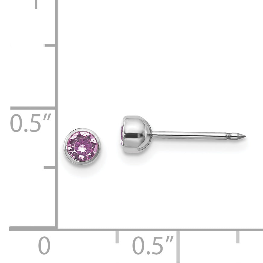 Inverness 14k White Gold 4mm June Purple Crystal Bezel Piercing Earrings 456E