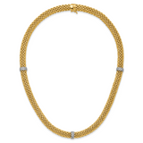 14k Two-Tone Polished Complete .05ct Diamond and Mesh 7.25 inch Bracelet SF607