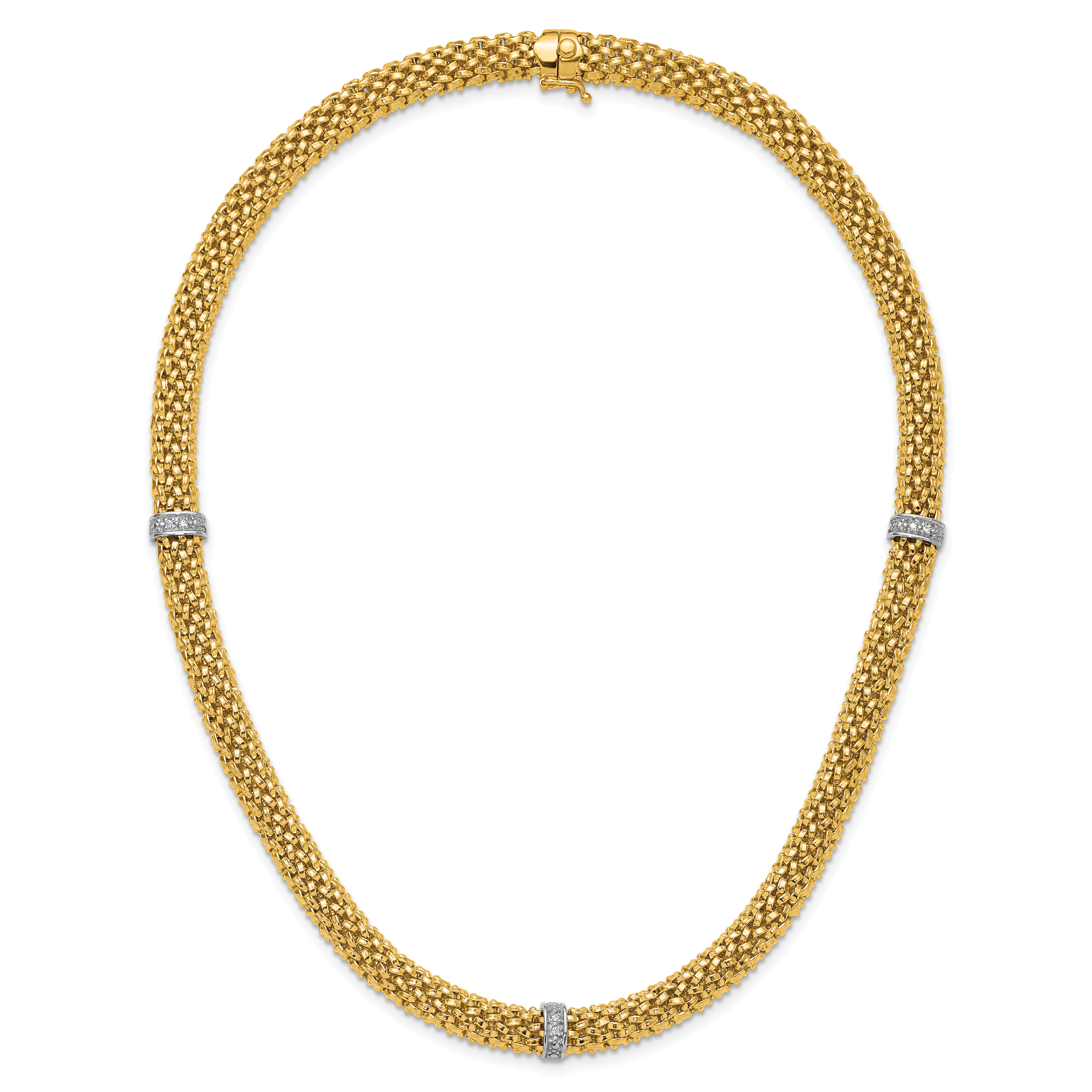 14k Two-Tone Polished Complete .05ct Diamond and Mesh 7.25 inch Bracelet SF607