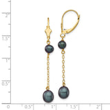 14k 5-7mm Black Rice and Semi-Round Freshwater Cultured Pearl Chain Dangle Leverback Earrings XF721E
