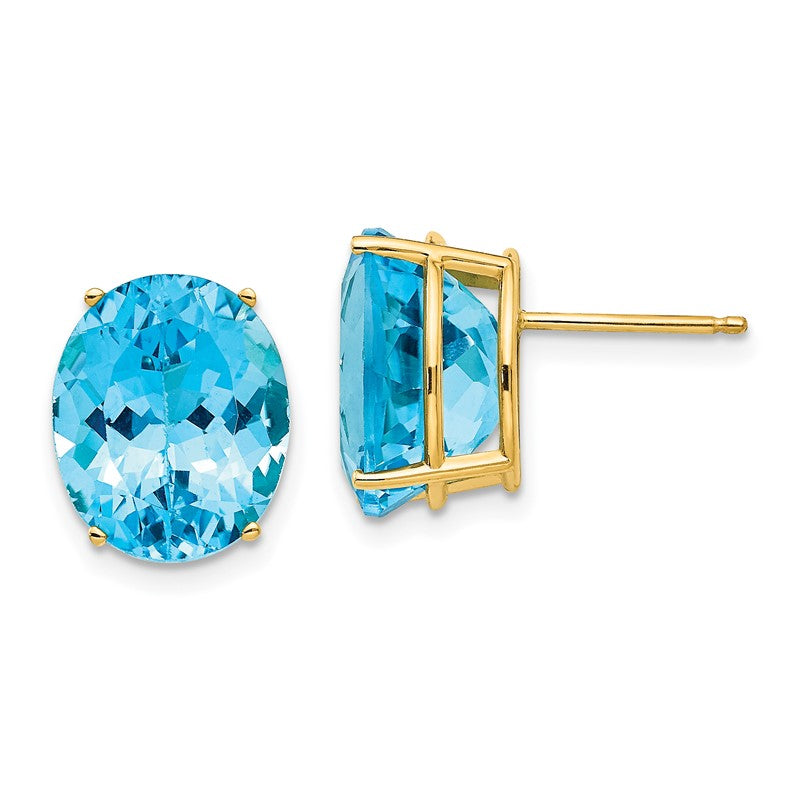 14k 12x10mm Oval Blue Topaz Post Earrings XE91BT