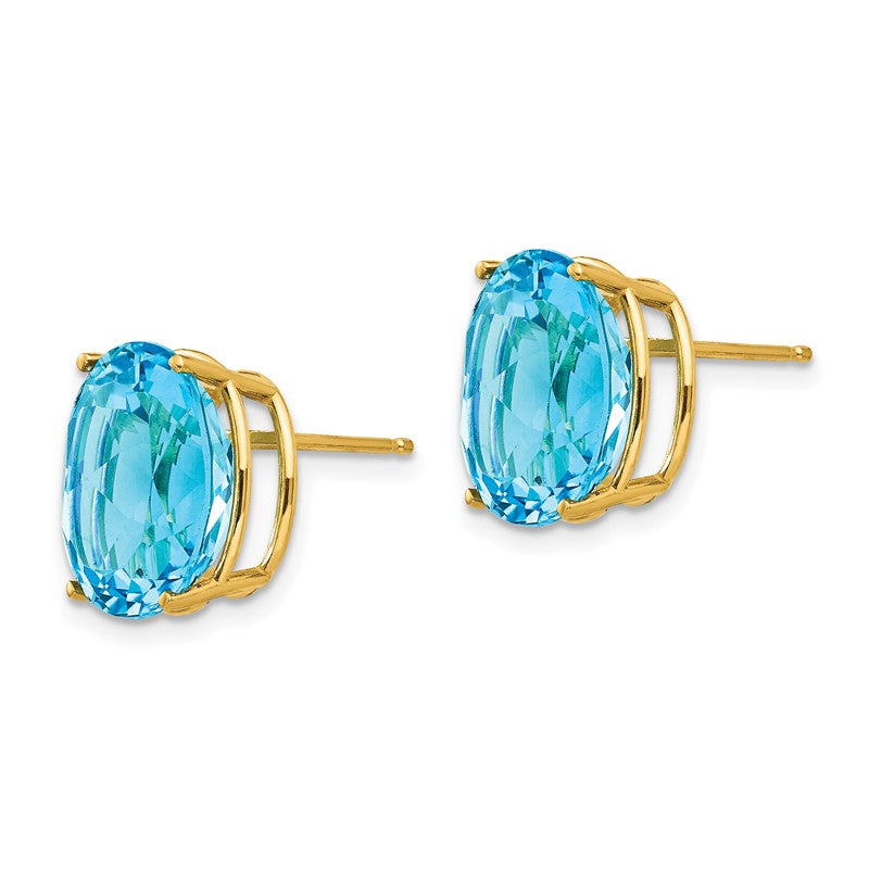 14k 12x10mm Oval Blue Topaz Post Earrings XE91BT