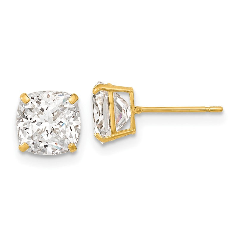 14k Polished 7x7 Cushion-Cut CZ Stud Post Earrings XE3167CZ