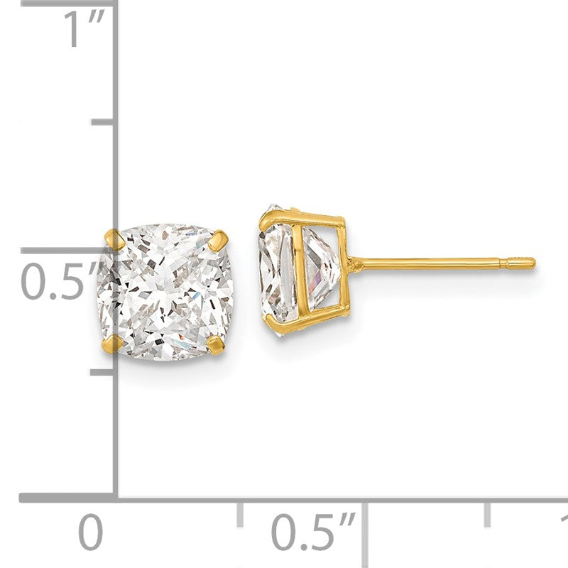 14k Polished 7x7 Cushion-Cut CZ Stud Post Earrings XE3167CZ