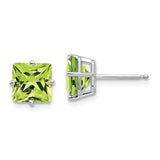 14k White Gold 7mm Princess-cut Peridot Post Earrings XE63WPE