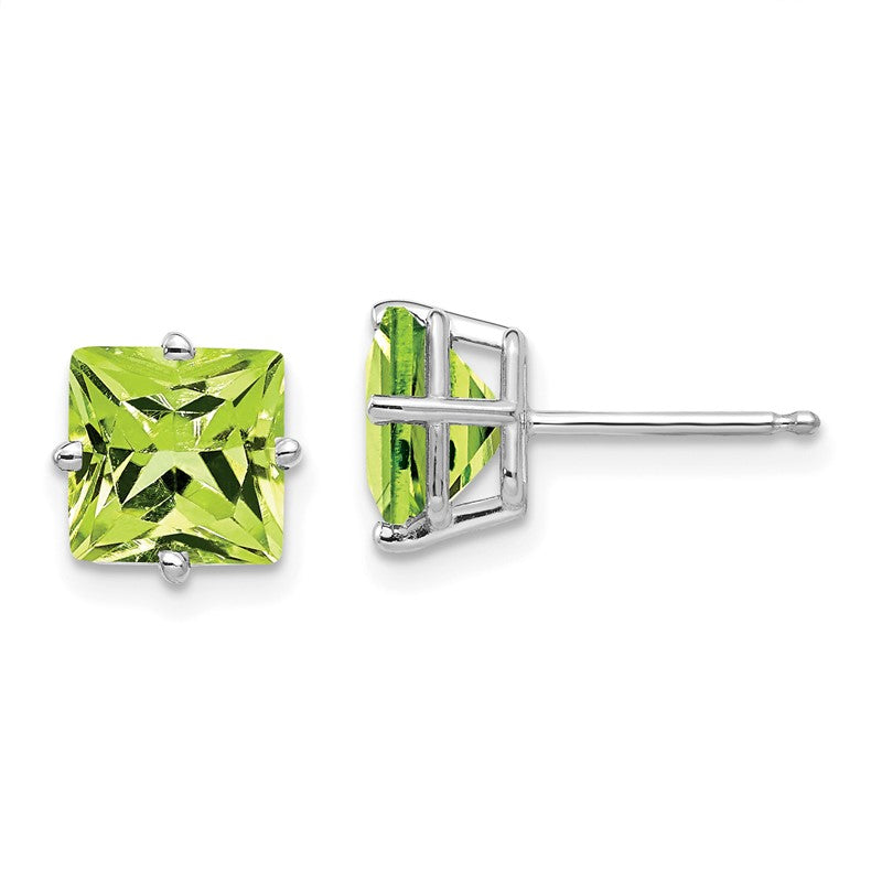 14k White Gold 7mm Princess-cut Peridot Post Earrings XE63WPE