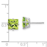 14k White Gold 7mm Princess-cut Peridot Post Earrings XE63WPE