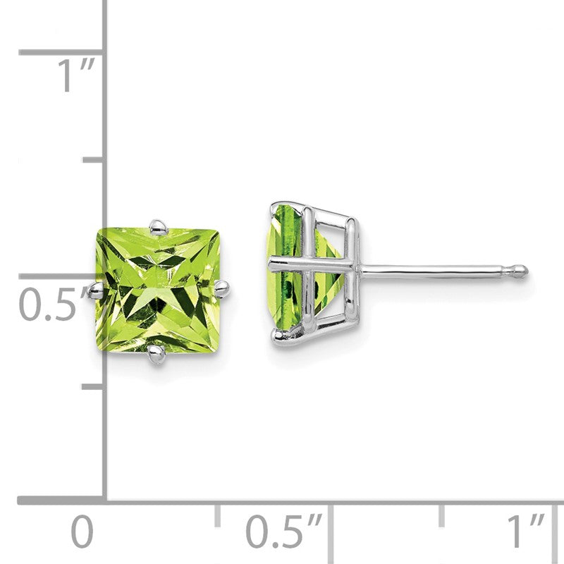 14k White Gold 7mm Princess-cut Peridot Post Earrings XE63WPE