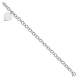 14k White Gold Engravable 23x17mm Solid Dangle Heart Charm and Solid Polished Link 7.5 inch Bracelet WLK313