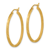 14k 1.75x30mm Satin Diamond-cut Square Tube Hoop Earrings TF1089