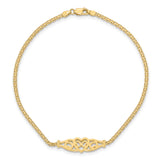 14k Polished Filigree Heart and Bismark Chain 10 inch Anklet ANK33