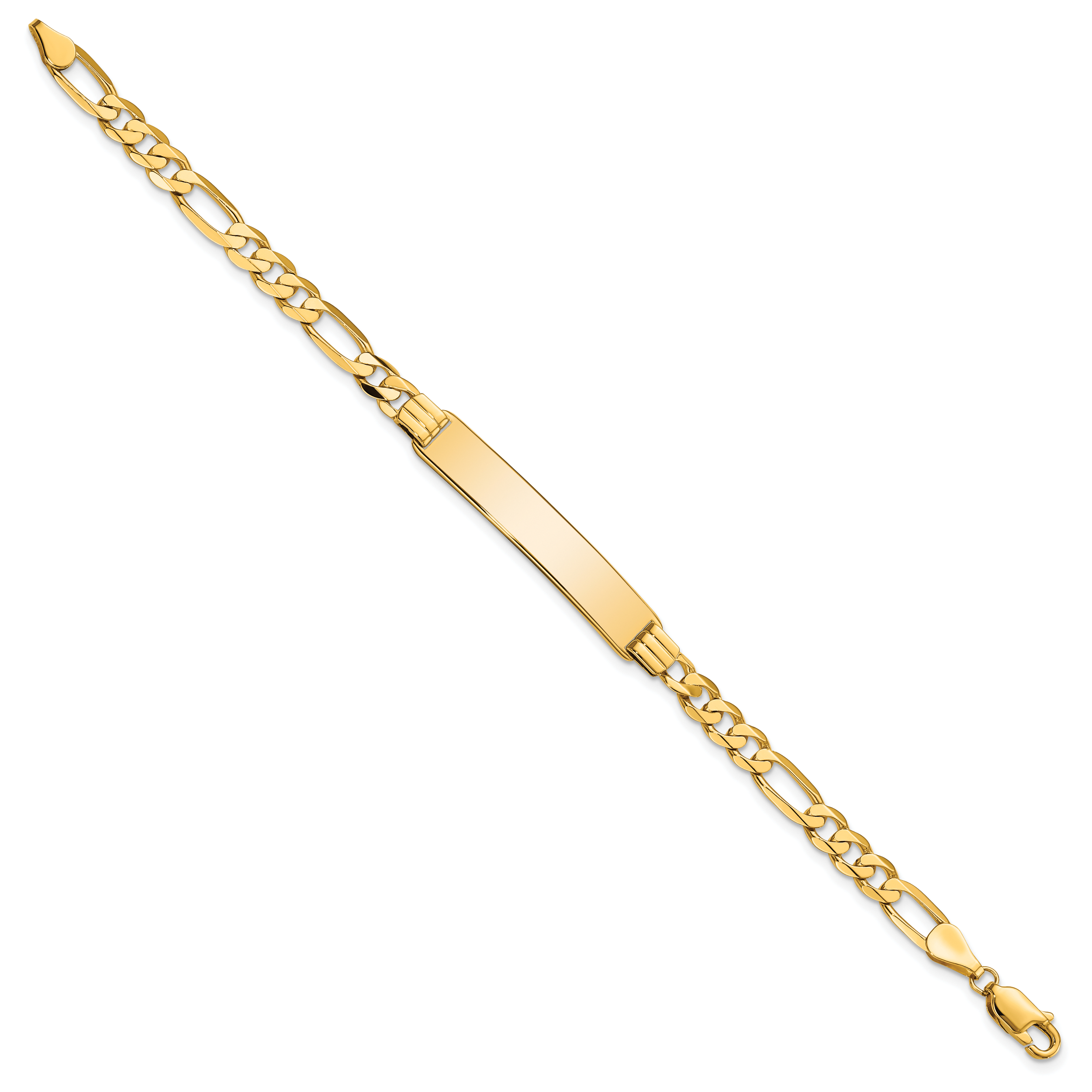 14k Polished Solid Chain/Solid Plate Flat Figaro Link 33.5x7mm Plate 7 inch ID Bracelet LID78