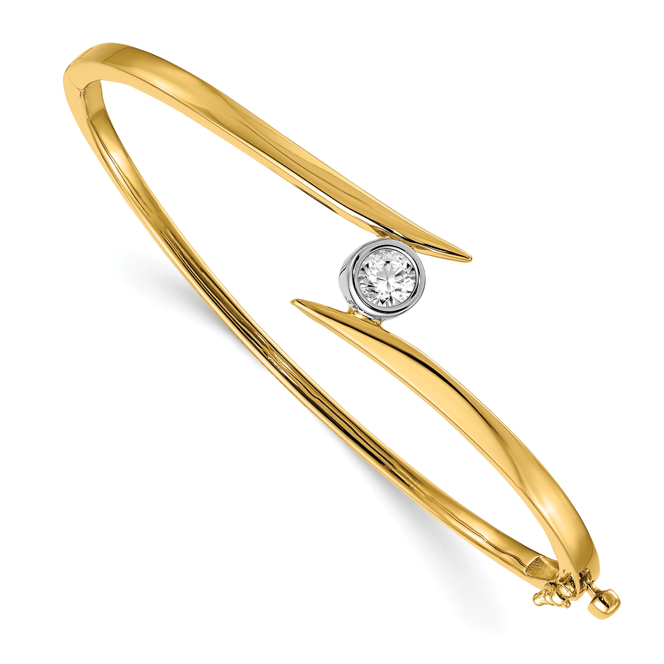 14k Two-tone Complete 1/2 carat A Diamond Hinged Oval Bangle Bracelet XB79A