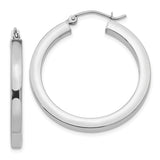 14k White Gold 3x30mm Polished Square Tube Hoop Earrings Z1117