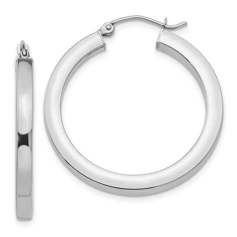 14k White Gold 3x30mm Polished Square Tube Hoop Earrings Z1117