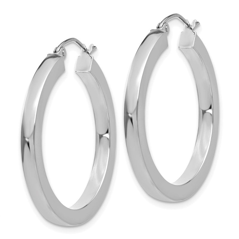 14k White Gold 3x30mm Polished Square Tube Hoop Earrings Z1117