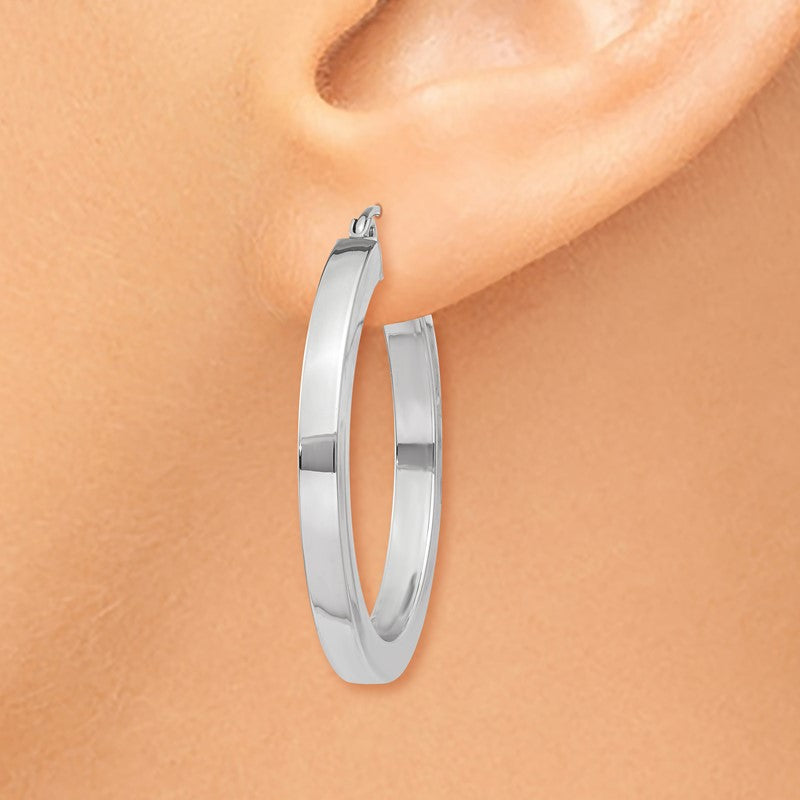 14k White Gold 3x30mm Polished Square Tube Hoop Earrings Z1117