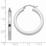 14k White Gold 3x30mm Polished Square Tube Hoop Earrings Z1117