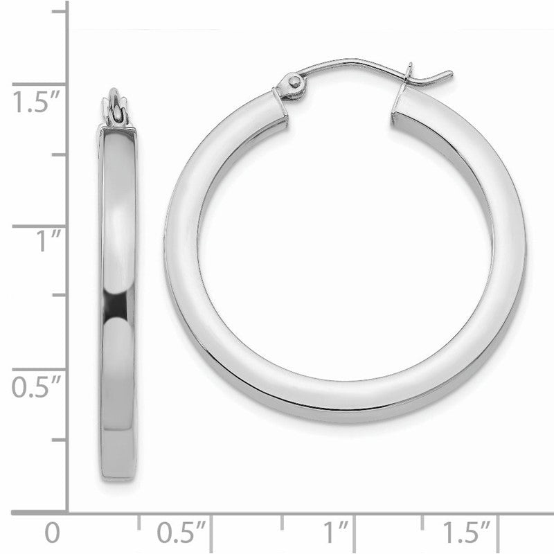 14k White Gold 3x30mm Polished Square Tube Hoop Earrings Z1117