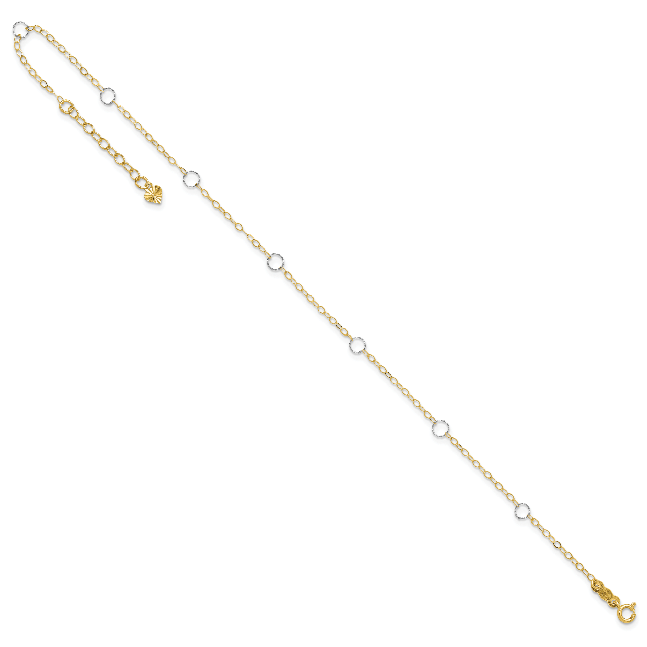 14k Two-tone Circles 7-Station 9 inch Plus 1 inch Extender - Total 10 inch Anklet ANK184
