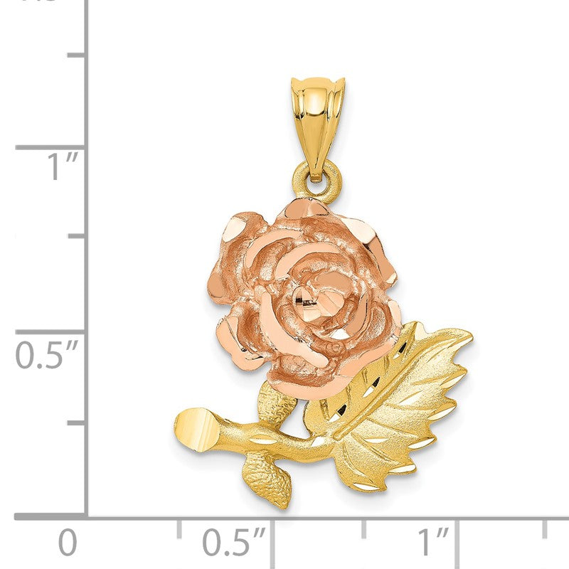 14k Two-Tone Solid Satin Diamond-cut Flower Pendant D1292