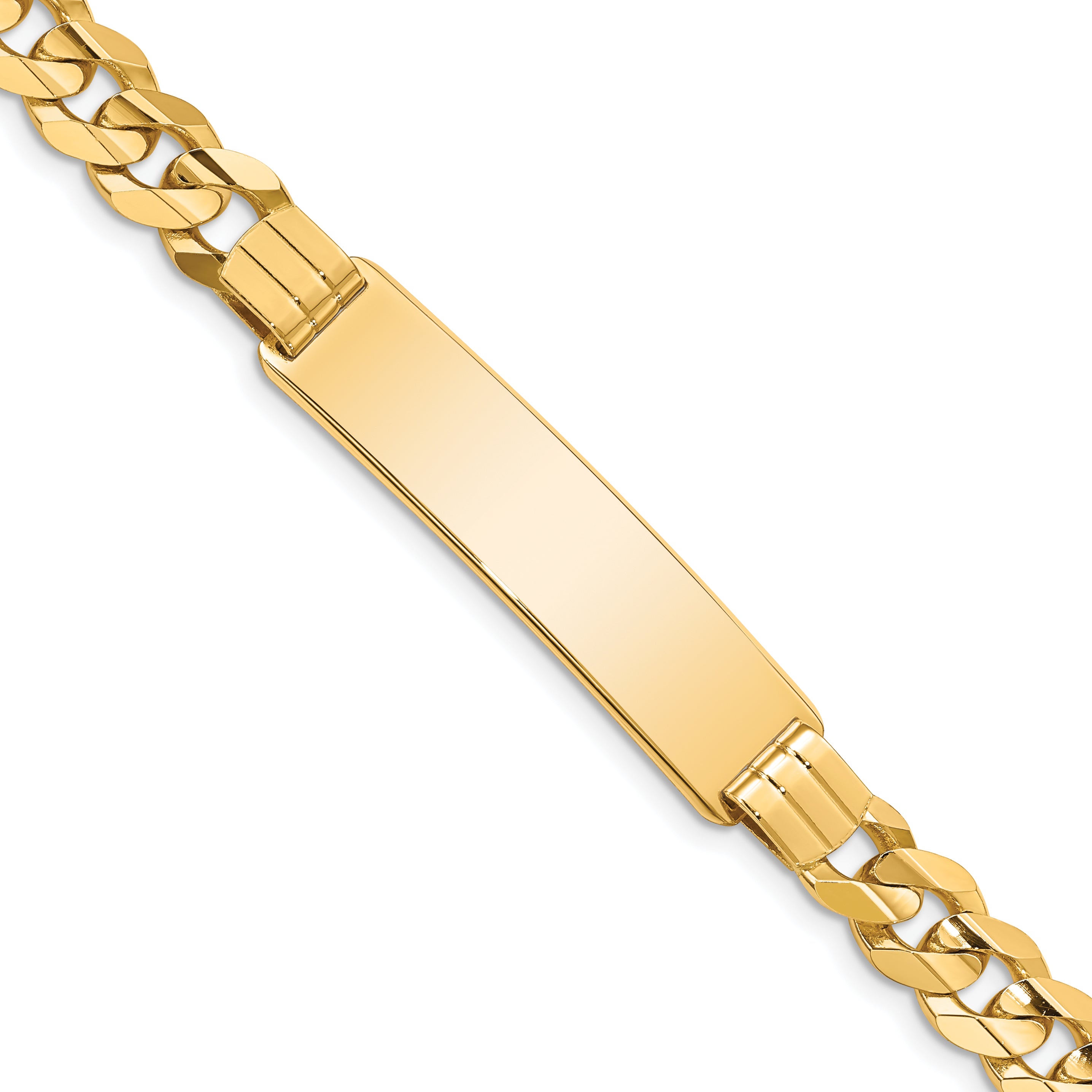 14k Polished Solid Chain/Solid Plate Curb Link 37x8.5mm Plate 8 inch ID Bracelet CUR220ID