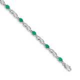 14k White Gold Complete Diamond and Oval Emerald Infinity Link 7.25 inch Bracelet BM4477