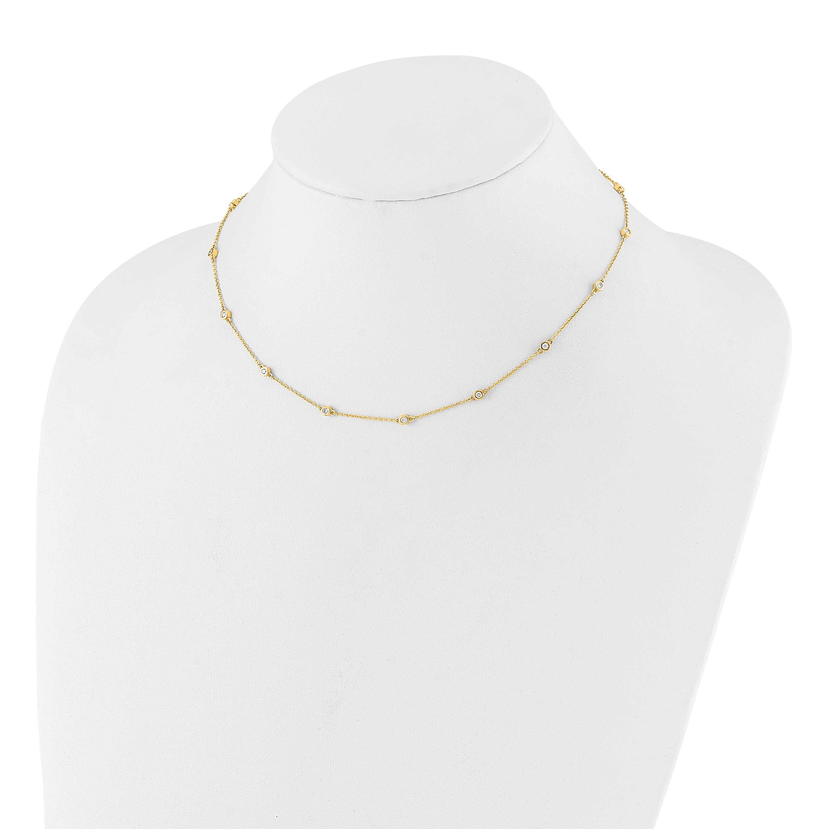 14k White Gold Complete 1/3 carat Bezel-set Diamond and Cable Chain 16-Station 16 inch Necklace PM1007