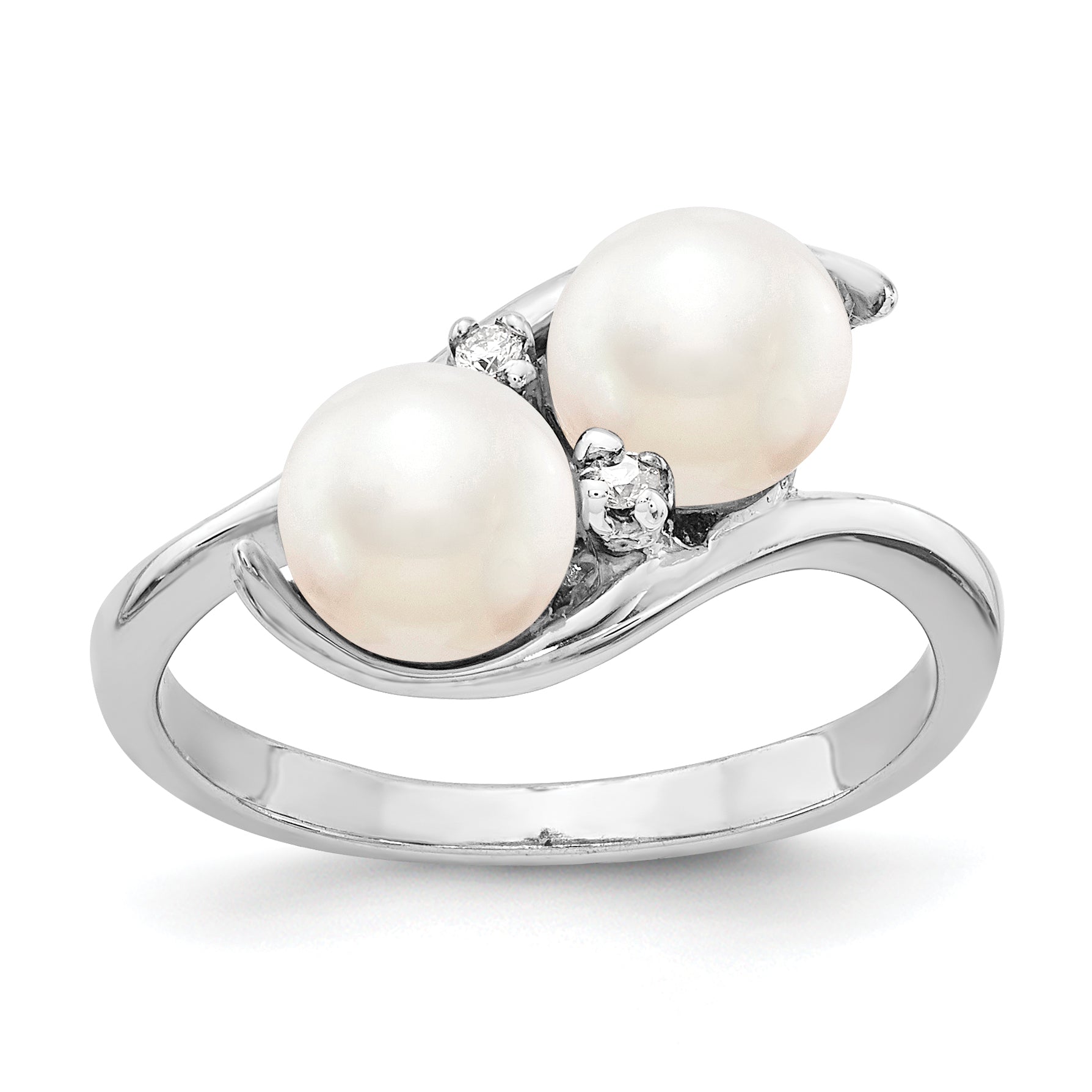 14k White Gold 6mm FW Cultured Pearl AAA Diamond ring Y4367PL/AAA