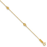 14k Diamond-cut Beads 5-Station 9 inch Plus 1 inch Bead Dangle Extender - Total 10 inch Anklet ANK227