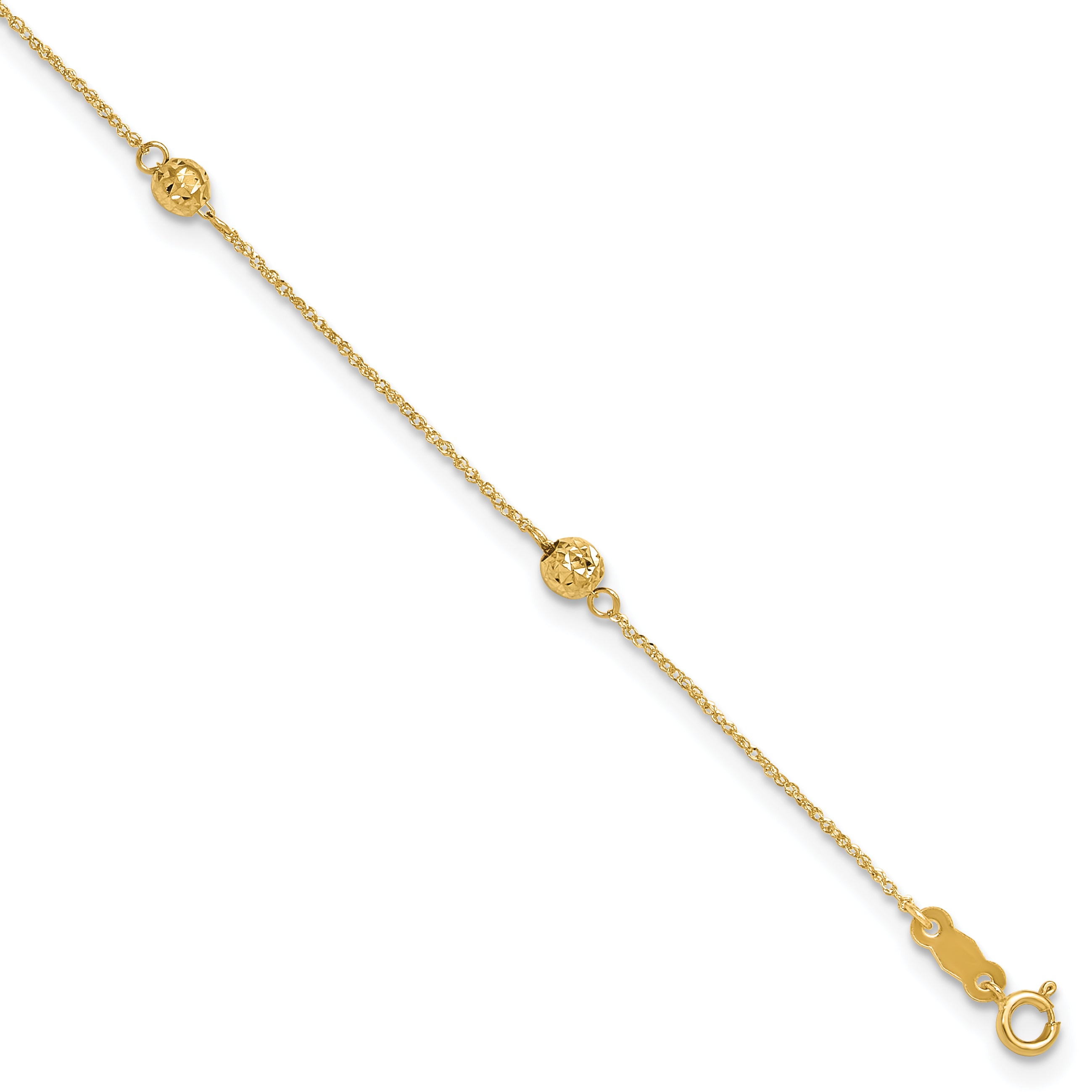 14k Diamond-cut Beads 5-Station 9 inch Plus 1 inch Bead Dangle Extender - Total 10 inch Anklet ANK227