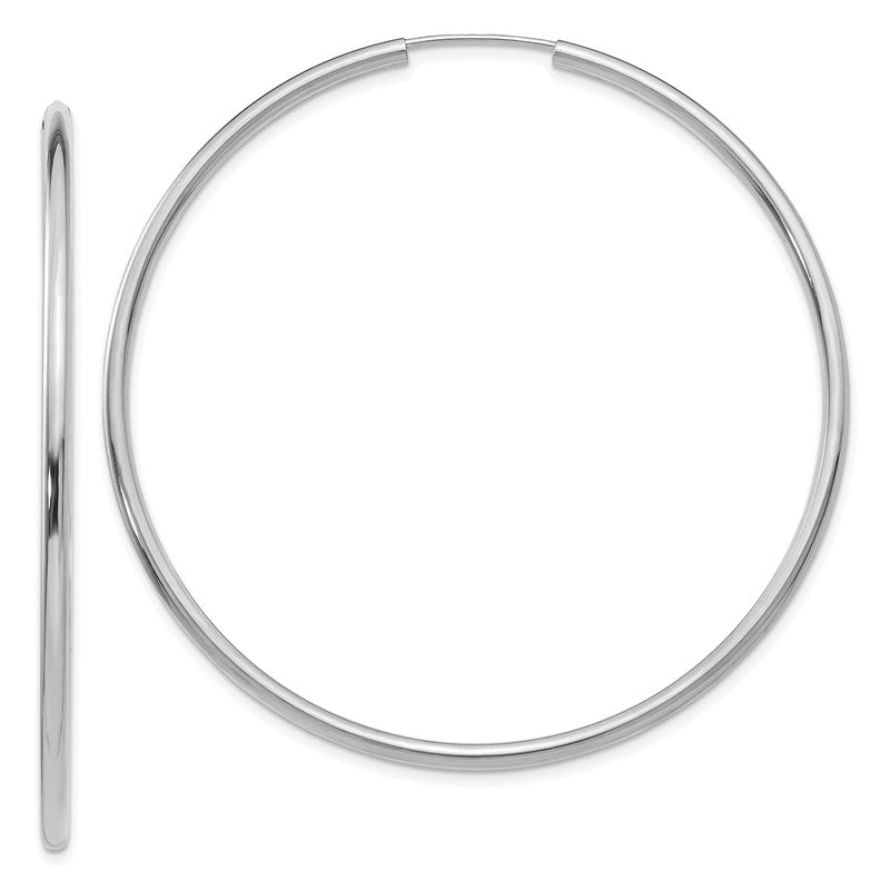 14k White Gold 2x54mm Polished Round Endless Tube Hoop Earrings H998