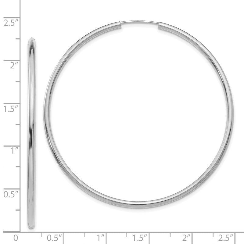 14k White Gold 2x54mm Polished Round Endless Tube Hoop Earrings H998