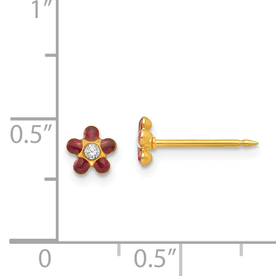 Inverness 14k January Red Crystal Birthstone Flower Post Piercing Earrings 781E
