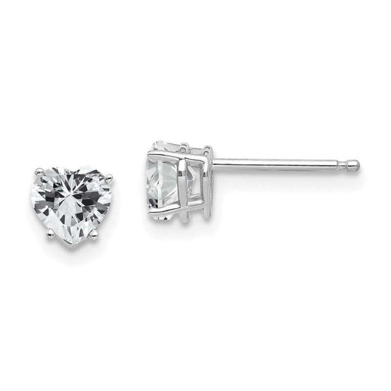 14k White Gold 5mm Heart Cubic Zirconia Post Earrings XE97WCZ