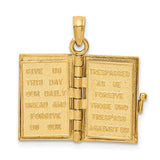 14K Pink Enameled 3-D Bible with Lord's Prayer and Moveable Pages Pendant REL154